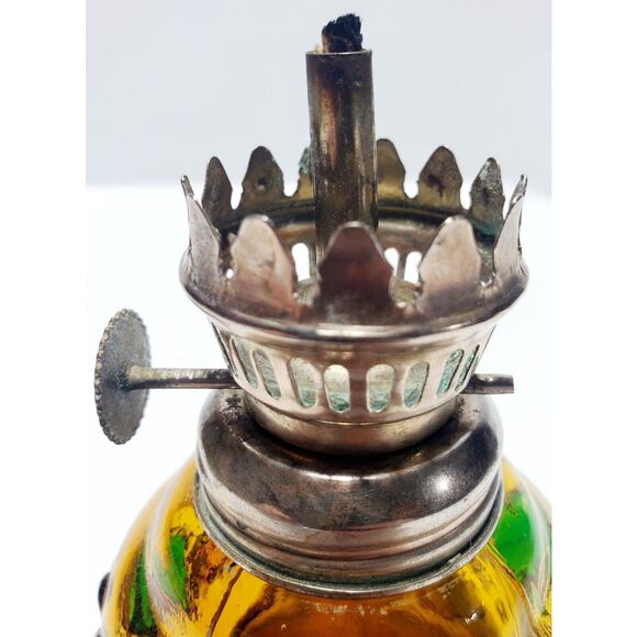 Vintage Sailboat Miniature Amber Stained Glass Oil Lamp Hong Kong 8.5" Tall - Picture 8 of 11